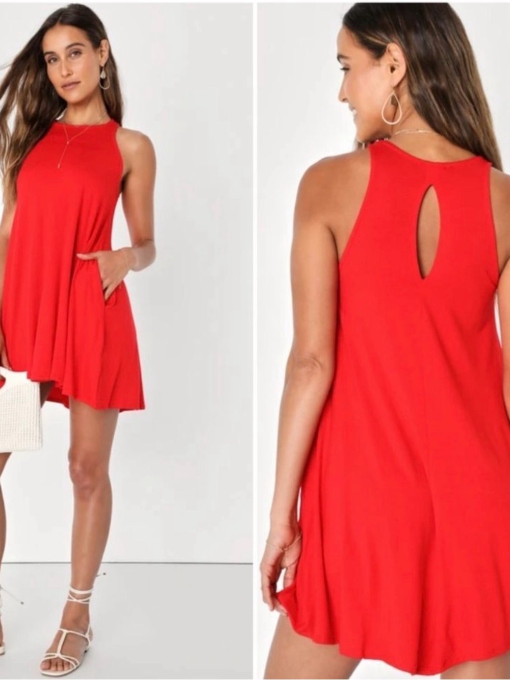 Lulu's Red Sleeveless Keyhole Swing Mini Dress